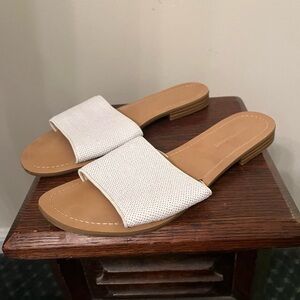 Saks Fifth Avenue Caleigh White Sequin Slip On Flat Sandals